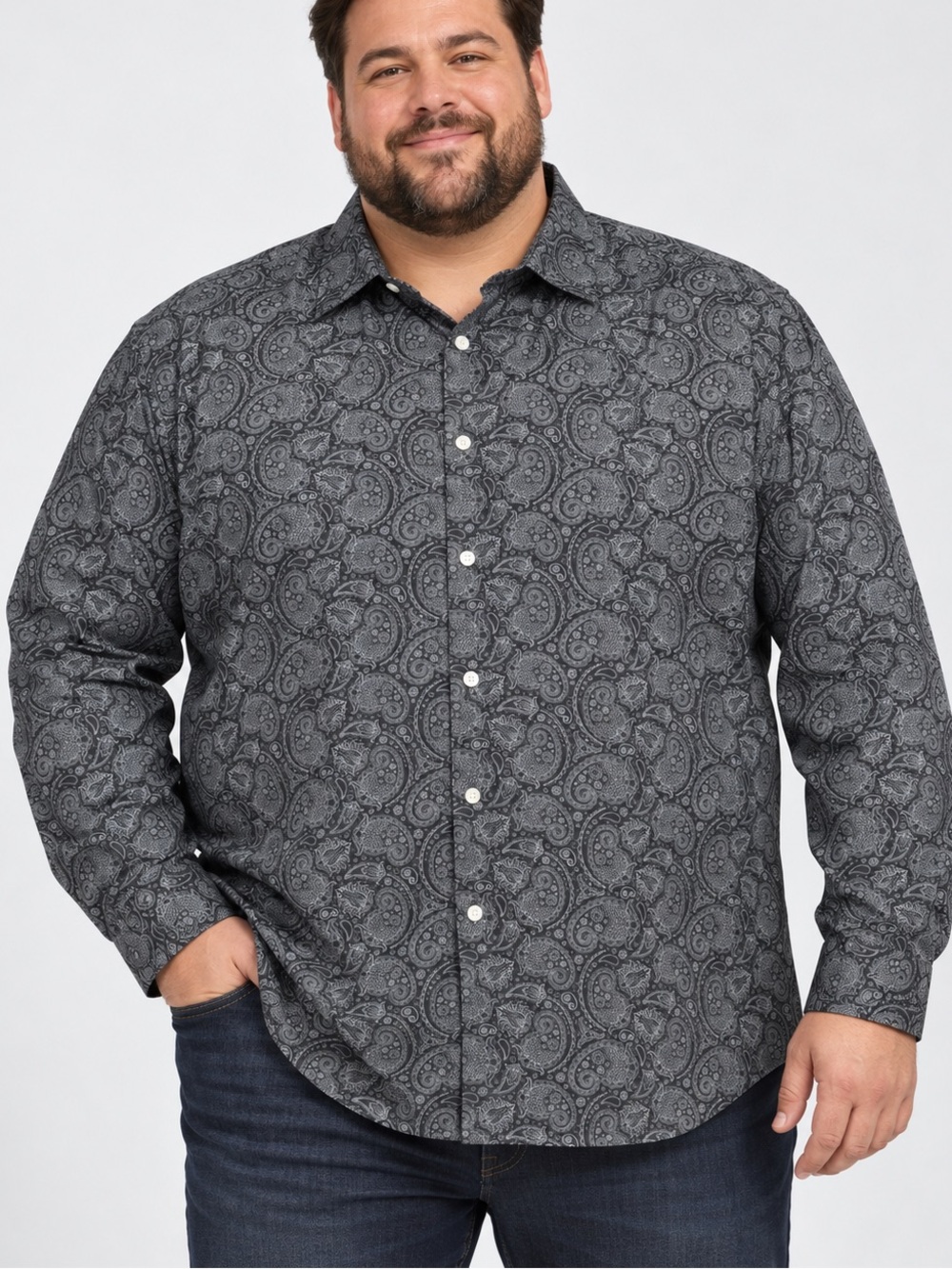 Murano Performance Men’s 3XT Tall Dark Gray Paisley Button Down Shirt